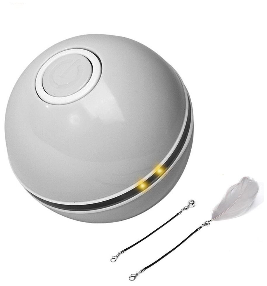 Интерактивная игрушка для кошек PetLeon Вращающийся на 360 градусов мяч USB заряжаемый 2 режима светодиодная подсветка перо и колокольчик серый