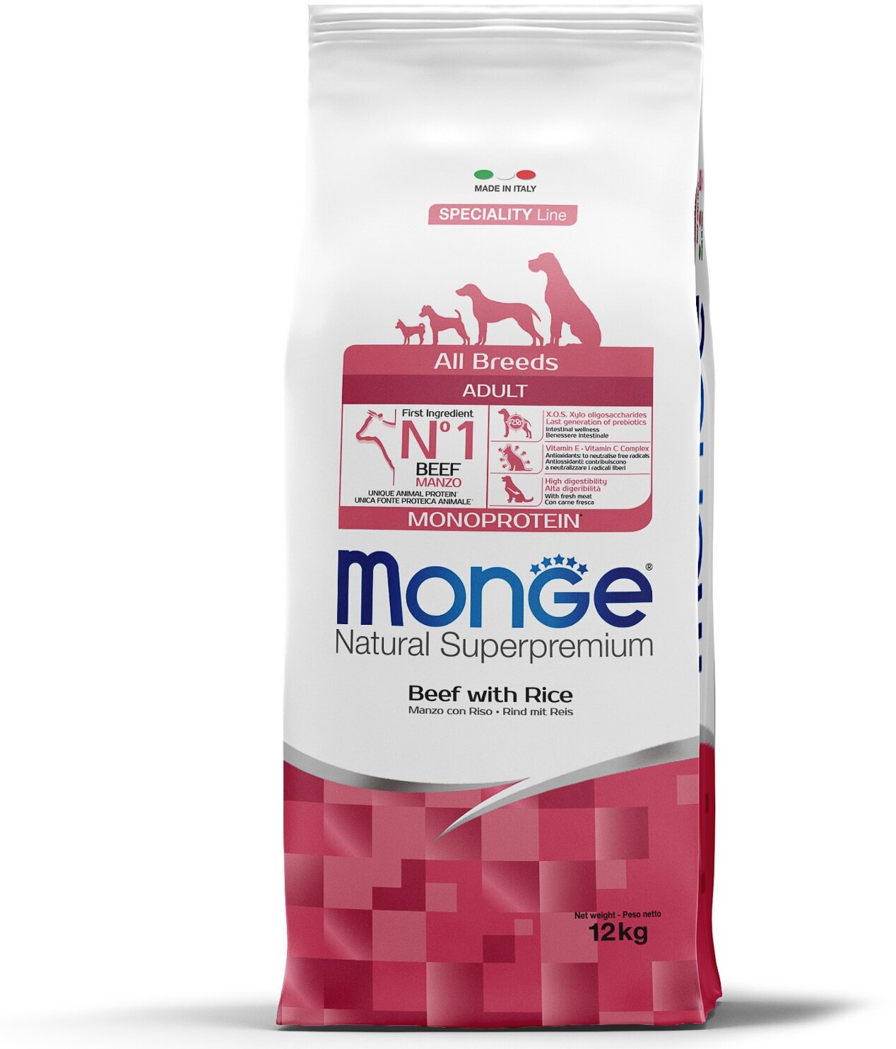 Сухой корм Monge Dog Speciality Line Monoprotein All Breeds Beef and Rice для взрослых собак всех пород, из говядины с рисом 12 кг