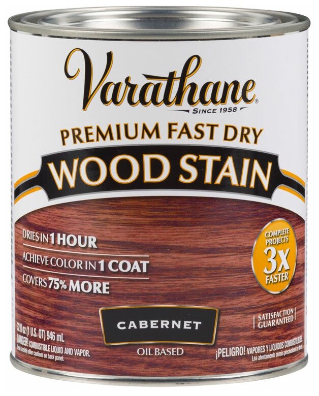 Быстросохнущее тонирующее прозрачное масло / Морилка для дерева Varathane Fast Dry Wood Stain. Каберне, 0.946 л