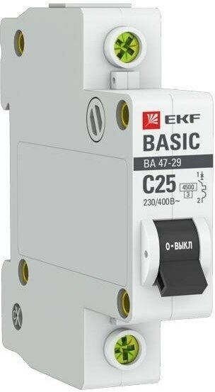 Выключатель автоматический модульный 1п C 25А 4.5кА ВА 47-29 Basic EKF mcb4729-1-25C (1 шт)