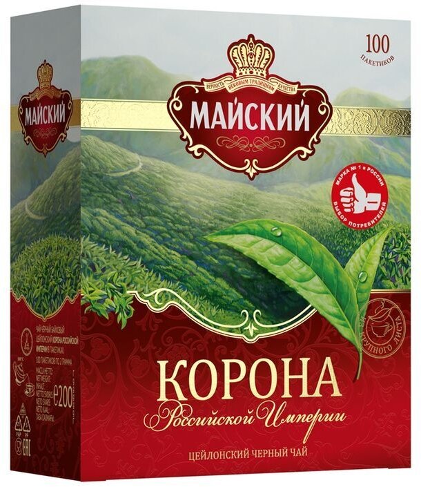 Майский Чай черный Корона Российской Империи, 100 пакетиков, 3 уп - фотография № 1
