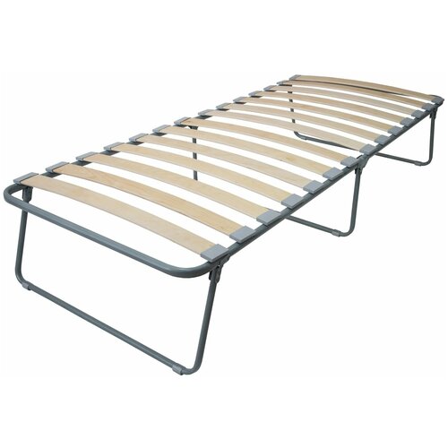 Кровать-раскладушка 194x79.3x38.5 см с деревянными ламелями и матрасом в комплекте, каркас из высокопрочной стали, удобна как дополнительное спальное