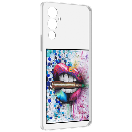 Чехол MyPads разноцветные губы с пулей для Tecno Pova 4 задняя-панель-накладка-бампер