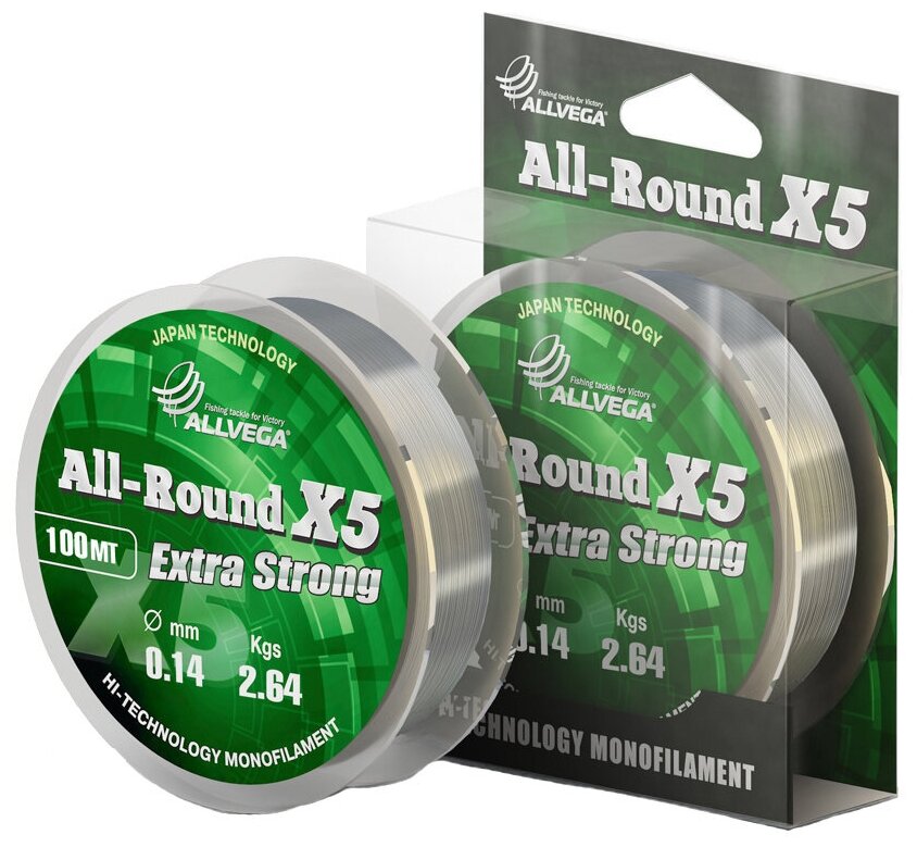 Леска монофильная ALLVEGA "All-Round X5" 100м 0,14мм (2,64кг) прозрачная