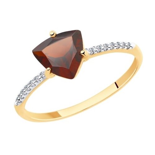 фото Кольцо diamant online, золото, 585 проба, гранат, фианит, размер 16, красный