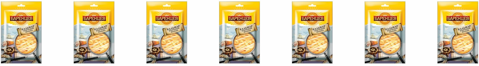 Баренцев, кальмар, подкопчённые кольца, 7шт по 35 г