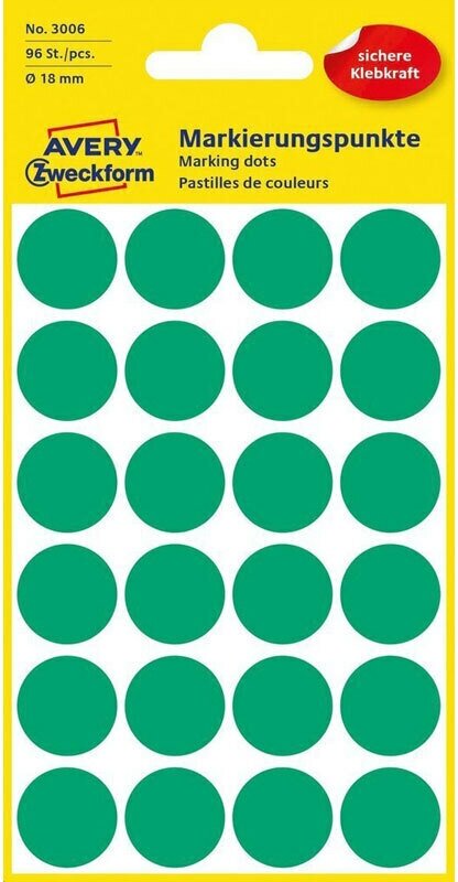 Этикетки-точки для выделения Avery Zweckform, круглые, d-18 мм, 96 штук, 4 листа