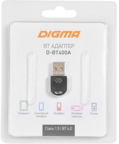 Адаптер USB Digma D-BT400A Bluetooth 4.0+EDR class 1.5 20м черный