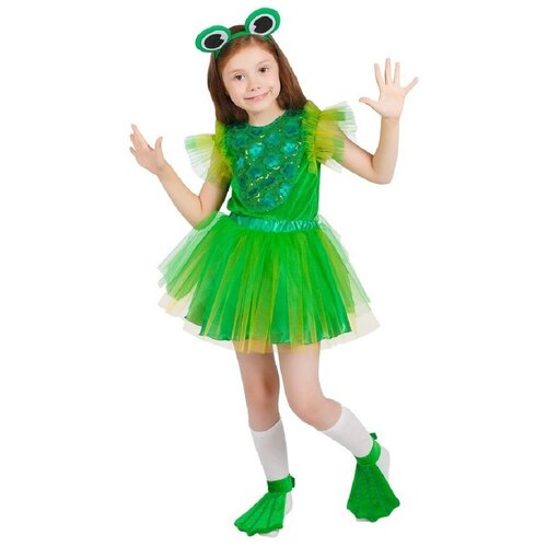 фото Карнавальный костюм детский лягушка девочка зелёный элит классик 28 (116 см) (ободок, блузка, юбка, текстильная имитация обуви) elite classic