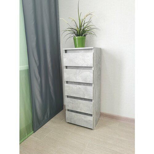 Комод узкий высокий, Комод на 5 ящиков, 5 ящ, Ателье бетон, роликовые направляющие, Ш40хВ104хГ35 см, арт.1003АТ, MEBELBAY