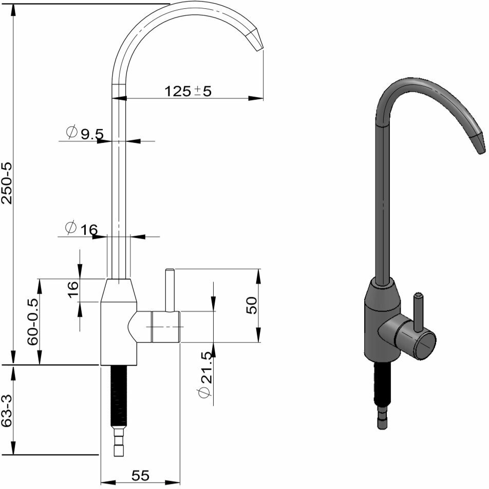 Кран Steel Water DUE STWD2 для чистой воды, 100% Lead-Free/Кран для питьевой воды, нержавеющая сталь, серебро