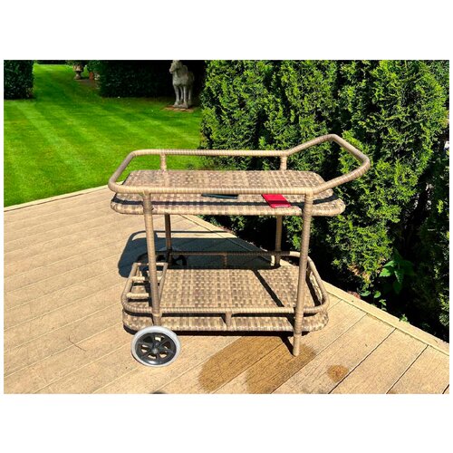 Сервировочный столик Borgata VICTORIA nature для обеденных зон, из искусственного ротанга на колесах, два уровня