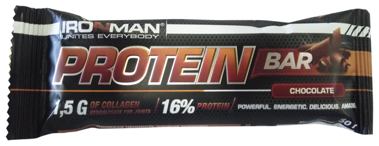 Батончик протеиновый IRONMAN Protein Bar Шоколад, в темной глазури, с коллагеном, 50г