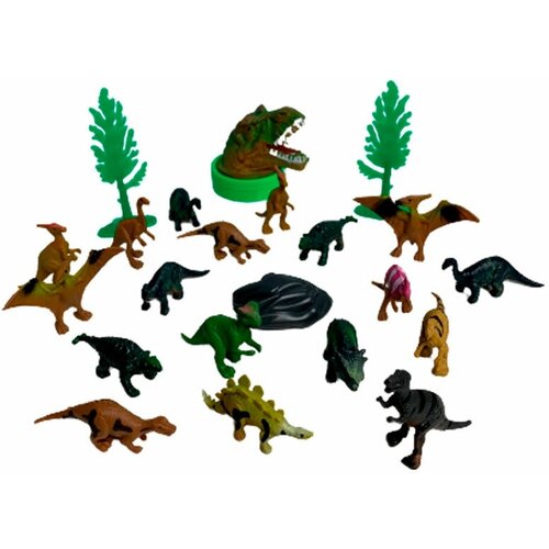 Набор из 18 фигурок Динозавры + 3 декорации в тубусе