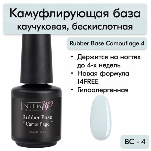 NailsProfi Базовое покрытие Rubber Base, бирюзовый, 12 мл