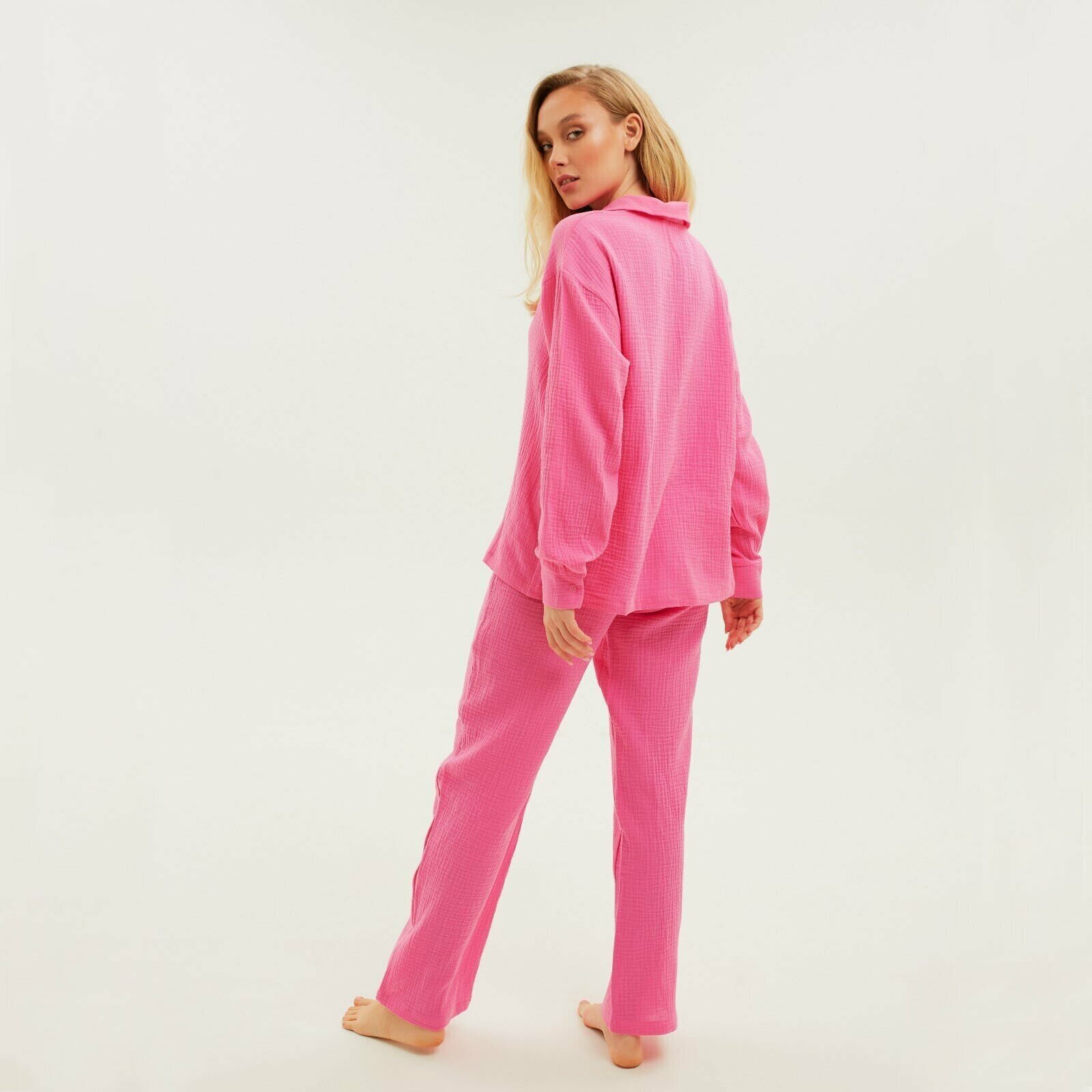 Комплект Kaftan, брюки, рубашка, длинный рукав, размер 40-42, розовый - фотография № 6