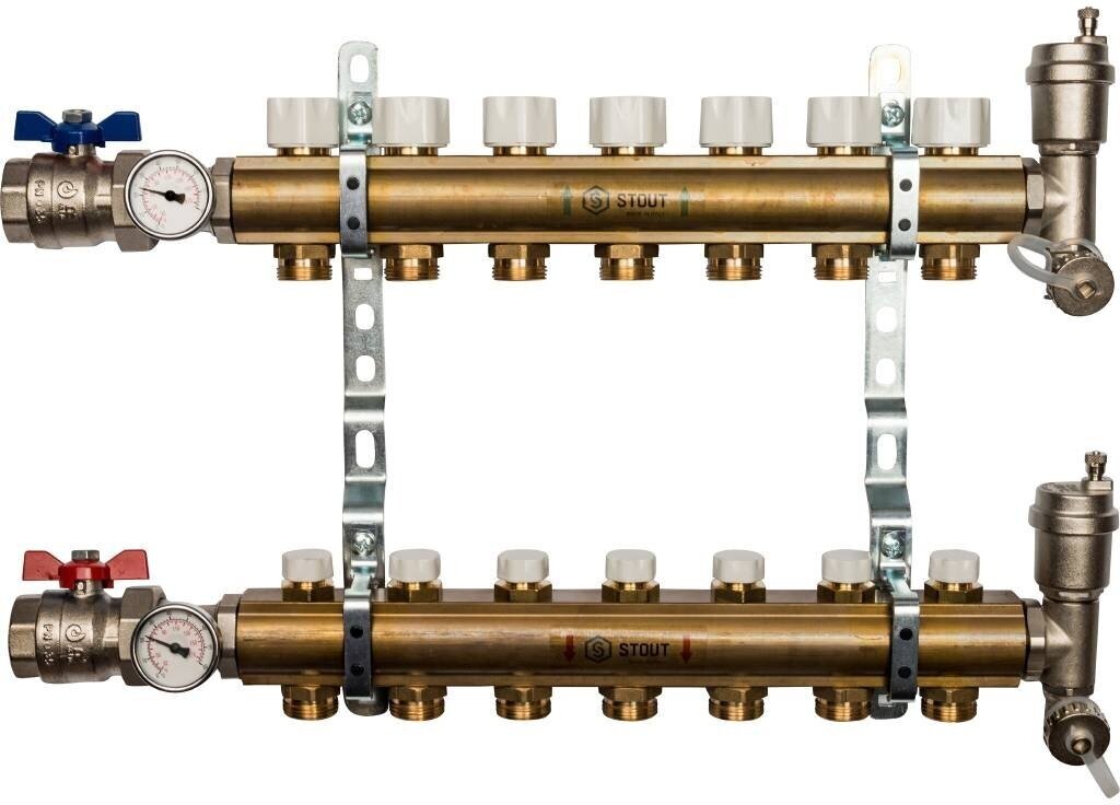 SMB 0468 000007 STOUT Распределительный коллектор из латуни без расходомеров 7 вых.