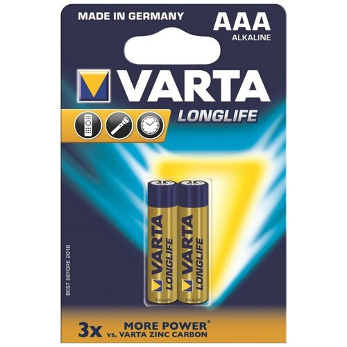 Батарейка VARTA LONGLIFE AAA, в упаковке: 2 шт. батарейка aaа щелочная duracell lr3 20 10 2 bl basic отрывные