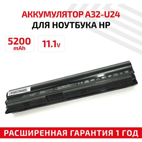 аккумулятор батарея для ноутбука asus u24 a32 u24 5200mah replacement черная Аккумулятор (АКБ, аккумуляторная батарея) A32-U24 для ноутбука Asus U24, 11.1В, 5200мАч, черный