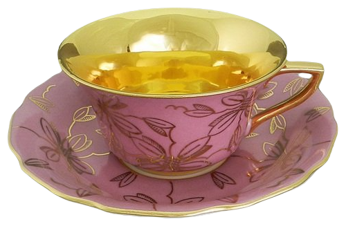 Чашка с блюдцем Виндзор Золотые листья, розовая сирень (150 мл), Leander