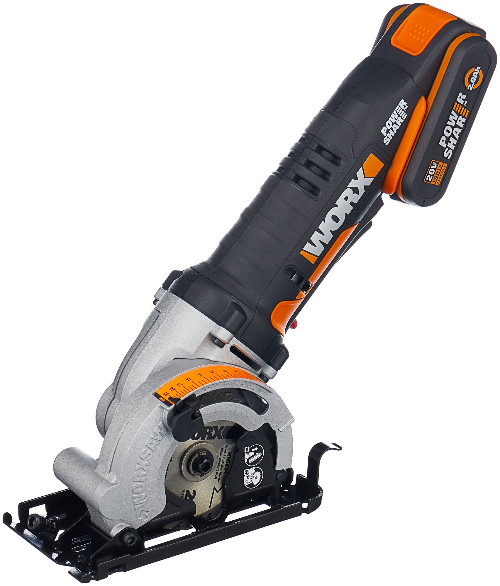 Дисковая пила WORX WX527 20V 85мм аккумуляторная с 2Ач батареей и 2А зарядкой