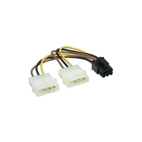 кабель питания видеокарты pci express 6pin от бп atx 2хmolex pci e gembird cc psu 6 Разветвитель Cablexpert CC-PSU-6 2хMolex->PCI-Express 6pin, 0.13 м, 1 шт., черный, желтый