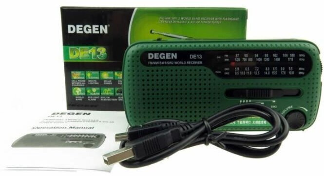 Радиоприемник Degen DE13 с динамо зарядкой и солнечной батереей