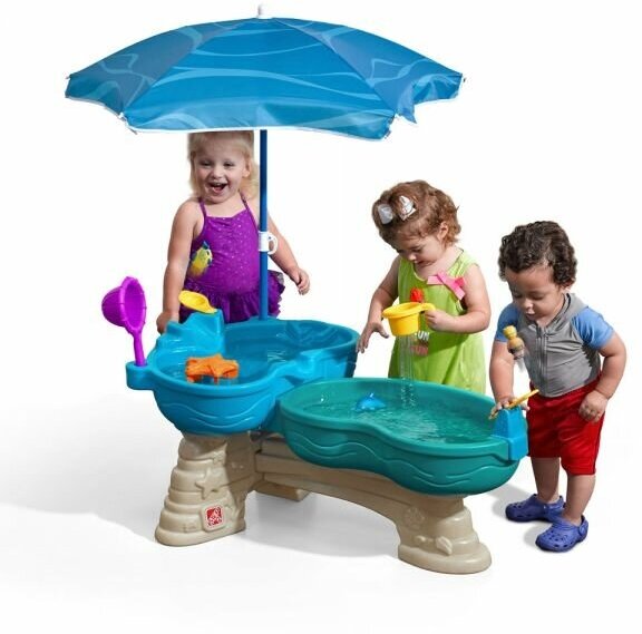 Столик для игр с водой Step-2 «Каскад» крафт для детей от 1.5 лет, зонтик, 109.2 х 157.5 х 52.5 см, вместимость 8 л и 12 л воды