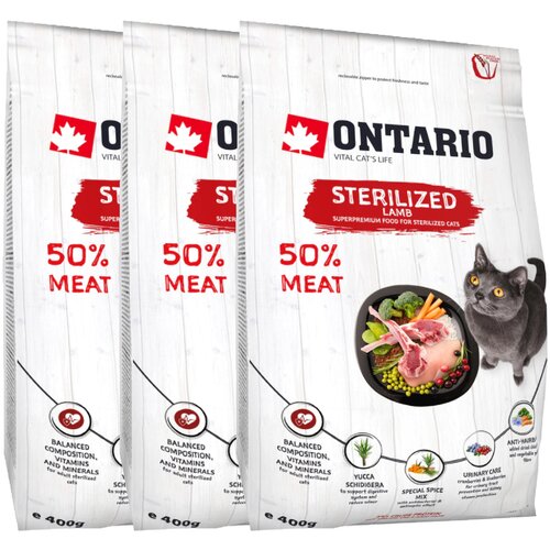 Сухой корм для стерилизованных кошек Ontario с ягненком 3 шт. х 400 г