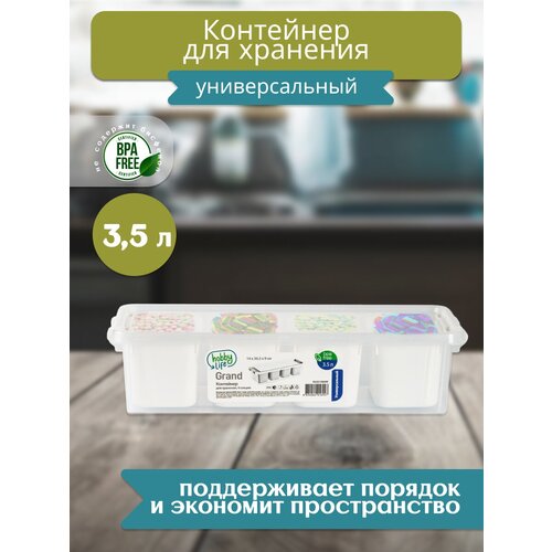 Контейнер для хранения GRAND белый 4 секции 14x36.5x9см высокий