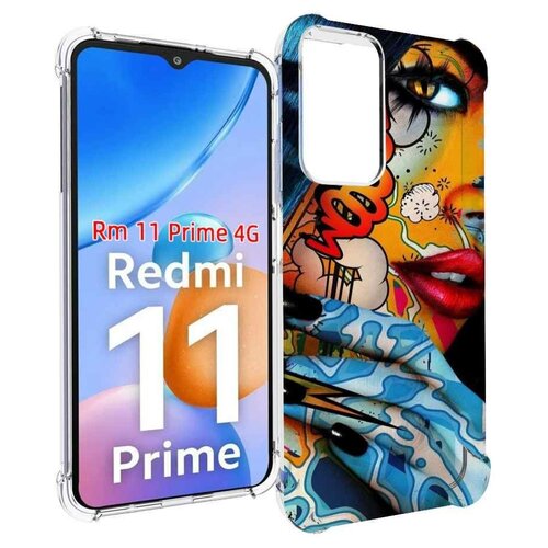 Чехол MyPads девушка разрисованная краскам иженский для Xiaomi Redmi 11 Prime 4G задняя-панель-накладка-бампер