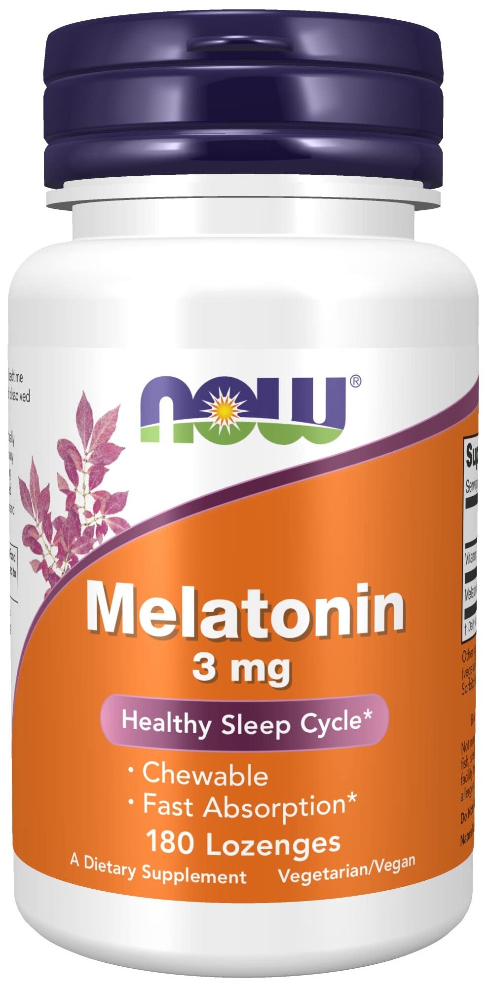Пастилки NOW Melatonin жев. 3 мг, 90 г, 3 мг, 180 шт.