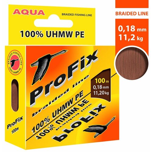 плетеный шнур aqua profix black 0 18mm 100m Плетеный шнур AQUA ProFix 100m brown, d 0,18mm