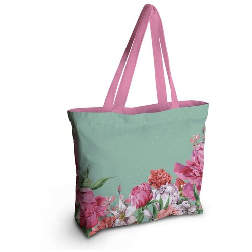 фото Текстильная женская сумка joyarty "цветы в подарок" на молнии для пляжа и фитнеса