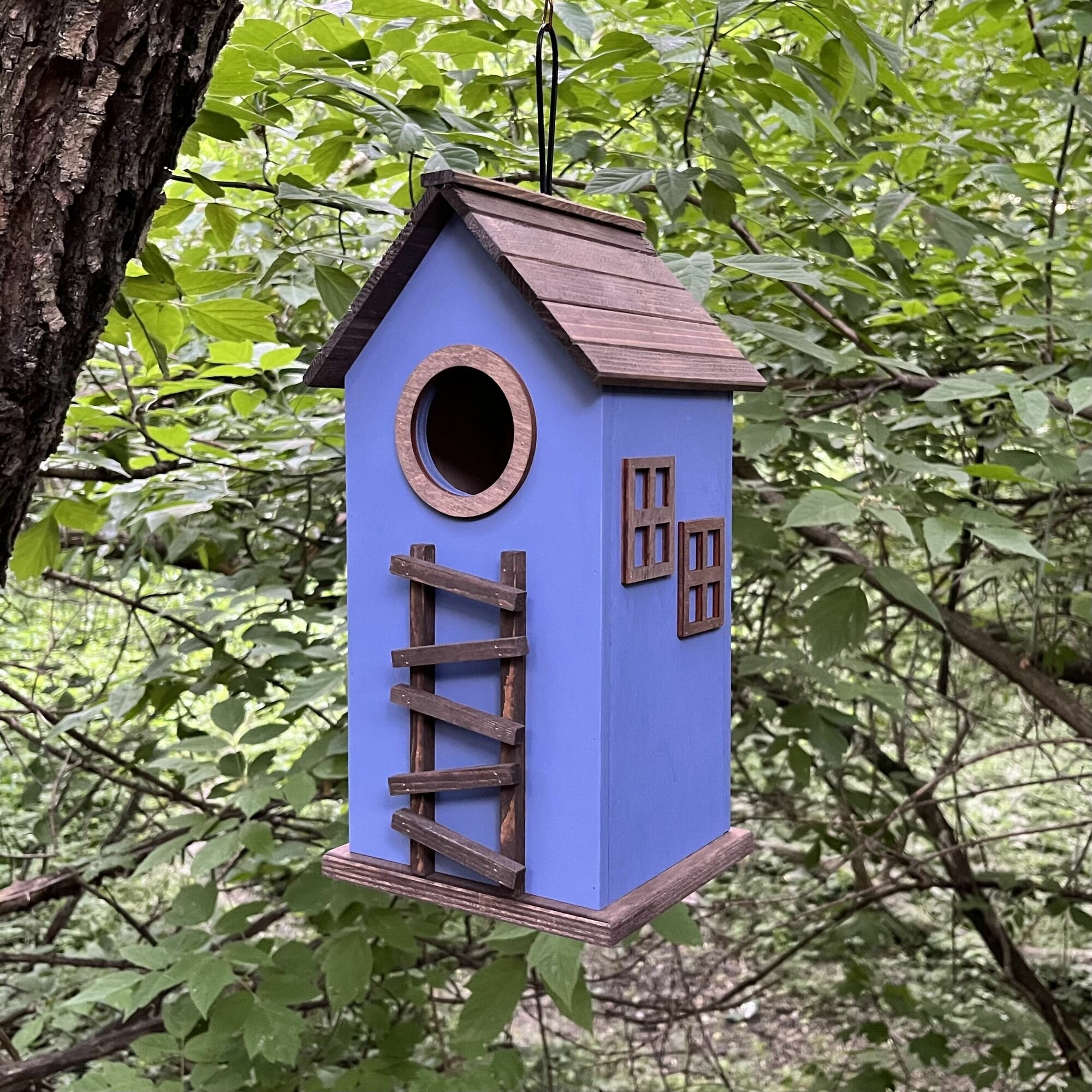 Деревянный скворечник для птиц PinePeak / Кормушка для птиц подвесная для дачи и сада, 350х180х180мм
