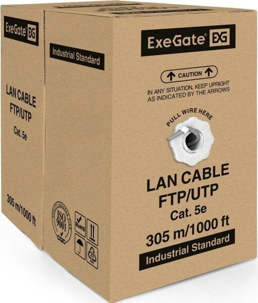 Exegate EX281817RUS Кабель Exegate UTP4-C5e-CCA-S25-IN-PVC-GY-305 UTP 4 пары кат.5e CCA, 25AWG, бухта 305м, серый, PVC