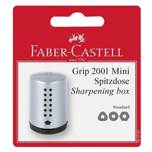 фото Точилка пластиковая faber-castell "grip 2001 mini", 1 отверстие, контейнер, серая, блистер
