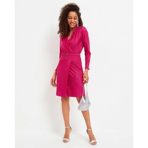 фото Платье-футляр ronroc, прилегающее, до колена, подкладка, размер 48, фуксия, розовый