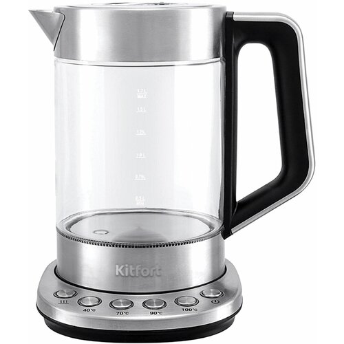 Чайник KITFORT КТ-622 17 л 2200 Вт закрытый нагревательный элемент терморегулятор заварник стекло серебро 1238800₽