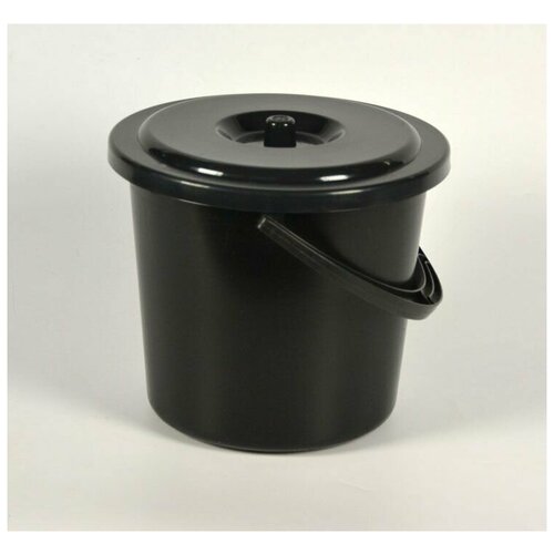 Ведро хозяйственное с крышкой черное 8л, d25.5см, h 22см