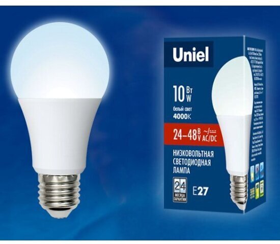 Светодиодная лампа Uniel LED-A60-10W/NW/E27/FR/24-48V PLO55WH 24-48В