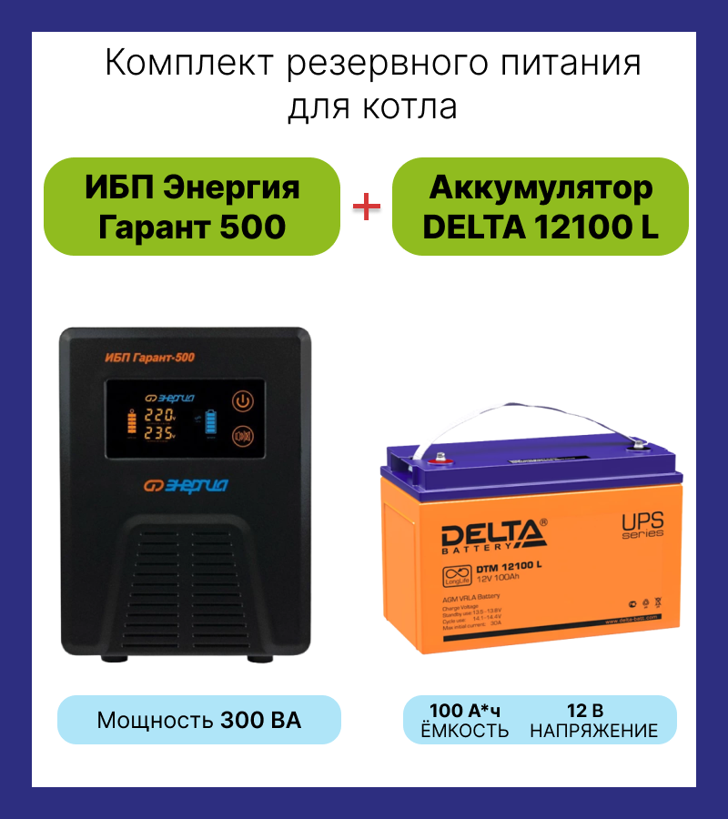 Интерактивный ИБП Энергия Гарант 500 в комплекте с аккумулятором DELTA Battery DTM 12100 L