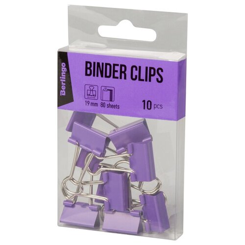 фото Berlingo зажимы для бумаг 19 мм bc1019 (10 шт.) фиолетовый