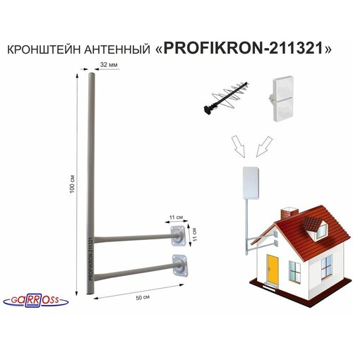 кронштейн антенный сдвоенный вылет 0 1м обжатая труба сверху profikron 211311 серый вылет вверх 1м диаметр 32мм Кронштейн антенный, сдвоенный, вылет от стены 0,5м, с колпачками PROFIKRON-211321 серый, вылет вверх 1м, диаметр 32мм