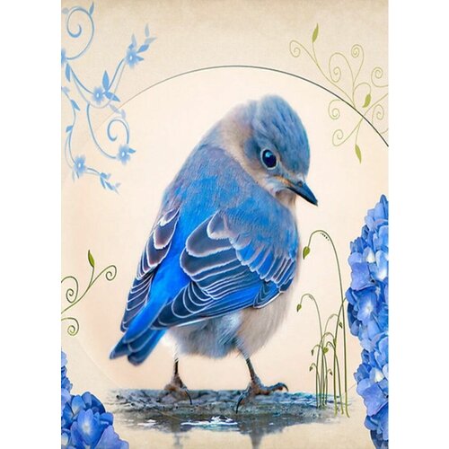 Алмазная мозаика Синяя птичка на подрамнике 40х50, полная выкладка 35х45 (картина стразами, алмазная вышивка)