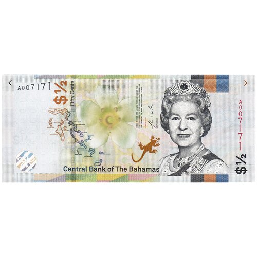Банкнота Банк Багамских островов 1/2 доллара 2019 года клуб нумизмат монета 2 доллара багамских островов 1974 года серебро фламинго