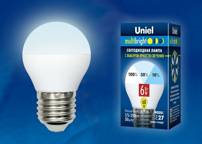 Светодиодная лампа шар G45 Белый дневной 6W UL-00002378 LED-G45-6W/NW/E27/FR/MB PLM11WH Диммируемая Multibright