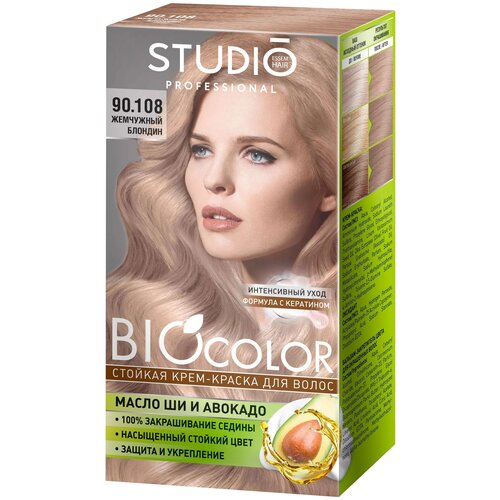 studio professional essem hair крем краска для волос biocolor 90 108 жемчужный блондин 115 мл 3 шт Essem Hair Studio Professional BioColor стойкая крем-краска для волос, 90.108 жемчужный блондин, 115 мл