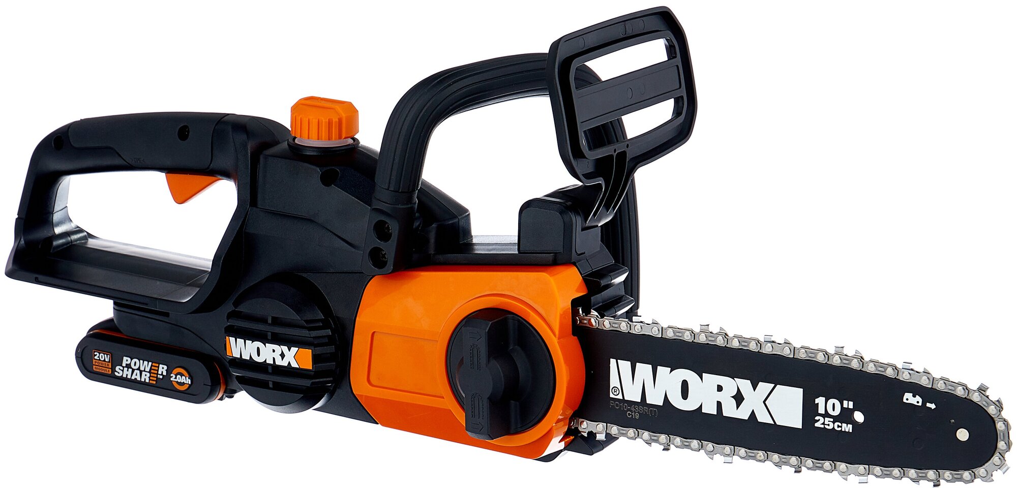 Пила цепная компактная WORX WG322E 20V 25см аккумуляторная c 2Ач батареей и 0.4А зарядкой