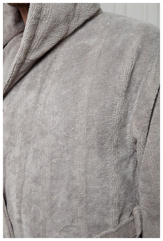 Мужской турецкий халат с капюшоном из бамбука стального цвета - фотография № 4